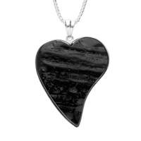 Necklace Whitby Jet And Silver Rough Cut Heart with Silver Surround