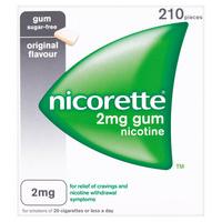 Nicorette Original Flavour Sugar Free Gum 2mg Nicotine 210