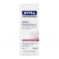 Nivea Visage Daily Essentials Rich Moisturising Day Cream SPF 15 For Dry And Sensitive Skin - Pack of 50ml