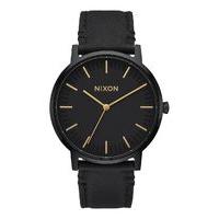 nixon porter leather watch all blackgold