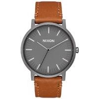 nixon porter leather watch gunmetalcharcoaltaupe