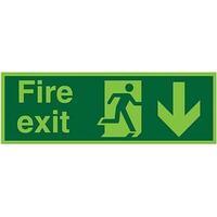 Niteglo Safety Sign Fire Exit Running Man Arrow Down Right (450x150mm) Polypropylene