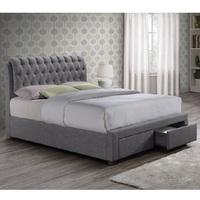 Nicolas Modern Fabric Bed In Grey With 2 Drawers