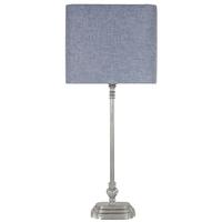 Nickel Candlestick Lamp with A 12inch Blue Linen Shade