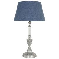 Nickel Small Candlestick Table Lamp witha 10inch Blue Linen Drum Shade