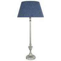Nickel Candlestick Table Lamp with A 12inch Stonewash Blue Linen Shade