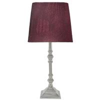 Nickel Small Candlestick Table Lamp with 8inch Red Crocodile Velvet Shade