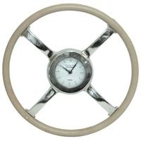 Nickel and Tan Leather Wheel Wall Clock