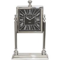 Nickel and Black Square Table Clock On Stand