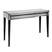 Nicolas Glass Console Table In Smoke Grey With Drawer
