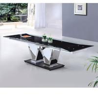 Nico Extending Glass Dining Table In Black With Metal V Base