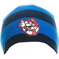 NINTENDO Super Mario Bros. Unisex Striped Mario Badge Beanie Hat, Blue, One Size