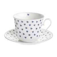 Nina Campbell Bone China Breakfast Cup and Saucer, Blue Hearts Design