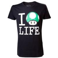 NINTENDO Super Mario Bros I Love Mushroom Life Shirt (Large, Black)