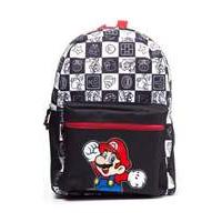 Nintendo Super Mario Bros. Mario Jumping With All-over Tiled Characters Backpack Black/white (bp110216ntn)