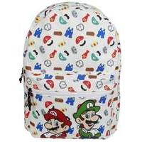 Nintendo Super Mario Bros. Mario And Luigi With All-over Icons Pattern Print Backpack White