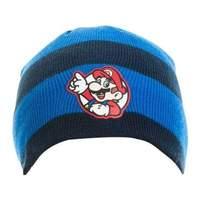 Nintendo Super Mario Bros. Striped Mario Badge Beanie One Size Blue/black (kc08m0smb)