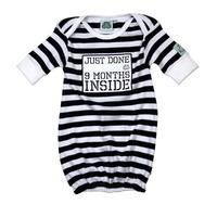 nine months black white stripe legless fairtrade baby grow