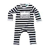 nine months black white stripe fairtrade baby grow