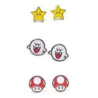 Nintendo Super Mario Bros. Boo Super Star And Red Mushroom Metal Stud Earrings 3 Pair Set Multi-colour (js201606ntn)
