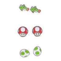 Nintendo Super Mario Bros. Yoshi Egg And Red Mushroom Metal Stud Earrings 3 Pair Set Multi-colour (js201605ntn)