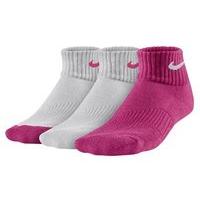 nike 3 pair pack cushion quarter sock girls pinkwhite