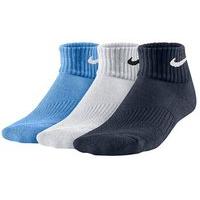 Nike 3 Pair Pack Cushion Quarter Sock - Youth - Blue/White/Navy