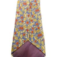 Nina Ricci Blue Luxury Designer Silk Tie With Red And Tonal Green Floral Pattern