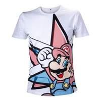 Nintendo Super Mario Bros. Mario With Star Background Small T-shirt White (ts201403ntn-s)