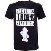 Nintendo Super Mario Bros. Breaking Bricks Since \'85 With White Mario Silhouette Men\'s T-shirt Medium Black (ts500233ntn-m)