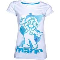 Nintendo Super Mario Bros Mario Womens Small T-Shirt White/Blue