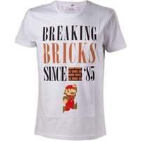 Nintendo Super Mario Bros. Breaking Bricks Since \'85 With Jumping Mario Men\'s T-shirt Large White (ts500228ntn-l)
