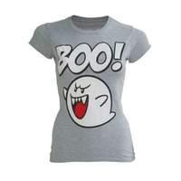 Nintendo Super Mario Bros White Boo Womens Small T-Shirt Grey