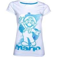 Nintendo Super Mario Bros Mario Womens Large T-Shirt White/Blue