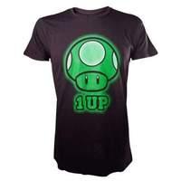 Nintendo Super Mario Bros. 1-up Green Mushroom Small T-shirt Black (ts363022ntn-s)