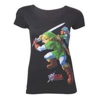 Nintendo Legend Of Zelda Women\'s Link Ocarina Of Time Print T-shirt Small Black (ts210511ntn-s)