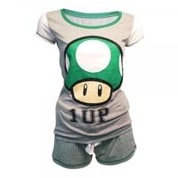Nintendo Super Mario Bro. Female Green 1-UP Mushroom Shortama Small Nightwear Set