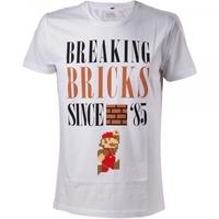 Nintendo Super Mario Bros. Breaking Bricks Since \'85 with Jumping Mario X-Large White Mens T-Shirt, 