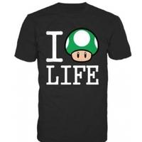 NINTENDO Super Mario Bros. I Love Mushroom Life Medium Shirt, Black