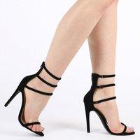 Nikki Strappy Stilettos Faux Suede, Black