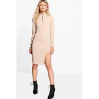 nina zip detail split leg midi dress camel