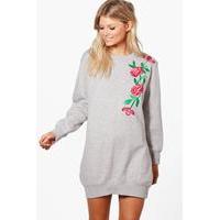 Nicola Floral Embroidered Sweat Dress - grey marl