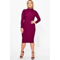 nina high neck ribbed midi dress black plum