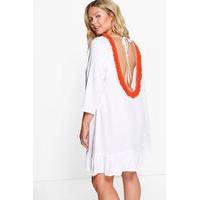 nicola tassle back shift dress white