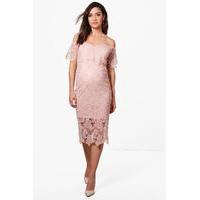 nia corded lace cold shoulder dress blush