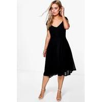 Nikole Lace Sleeve Chiffon Midi Dress - black