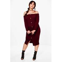 Nicole Off The Shoulder Button Midi Dress - berry