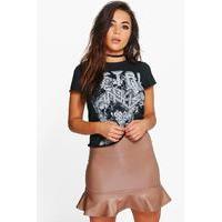 Nicole PU Peplum Hem Mini Skirt - sand