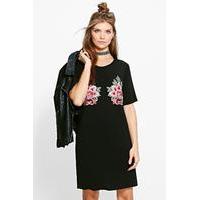 Nina Premium Applique T-Shirt Dress - black