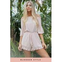 nicole pink tie waist bardot playsuit